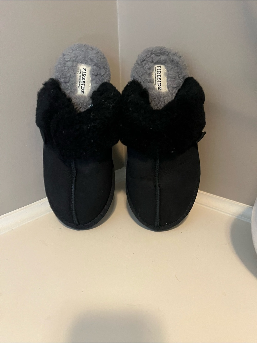 Women's Black Suede Shearling-Lined Mules